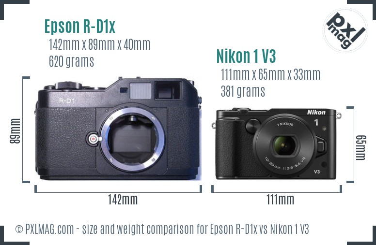 Epson R-D1x vs Nikon 1 V3 size comparison