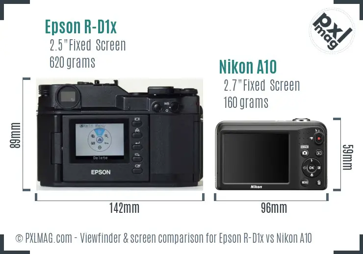 Epson R-D1x vs Nikon A10 Screen and Viewfinder comparison