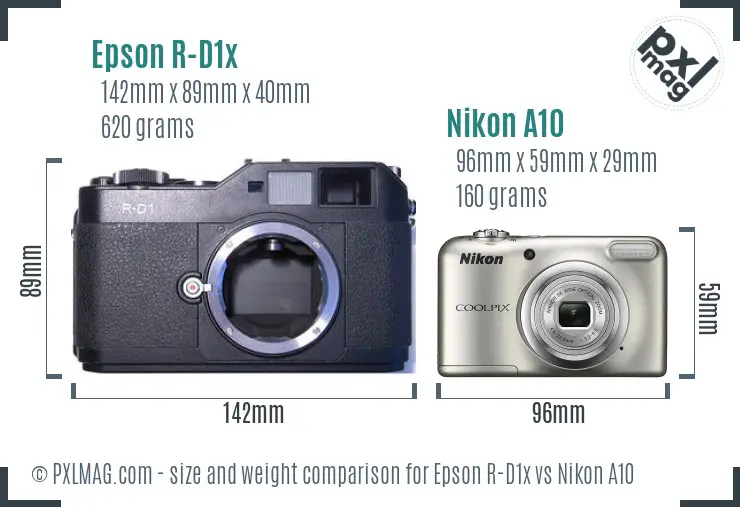 Epson R-D1x vs Nikon A10 size comparison