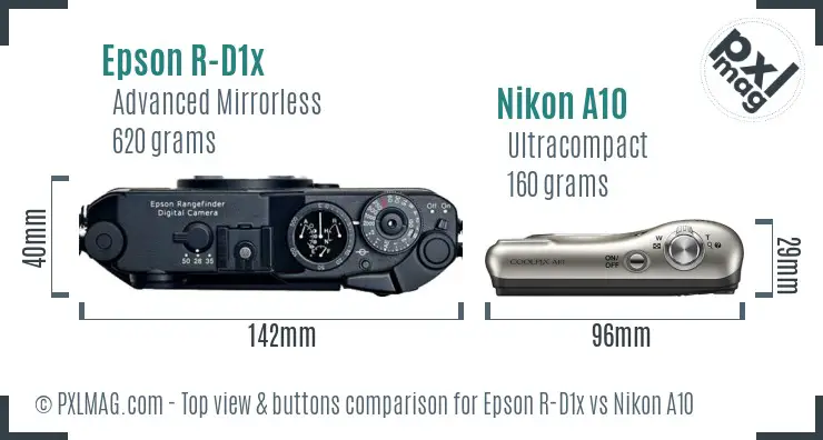 Epson R-D1x vs Nikon A10 top view buttons comparison