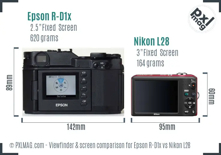 Epson R-D1x vs Nikon L28 Screen and Viewfinder comparison