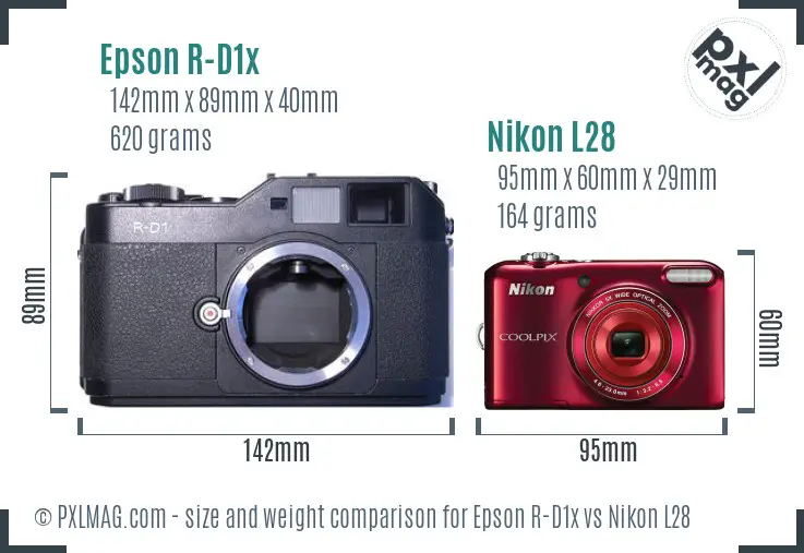 Epson R-D1x vs Nikon L28 size comparison