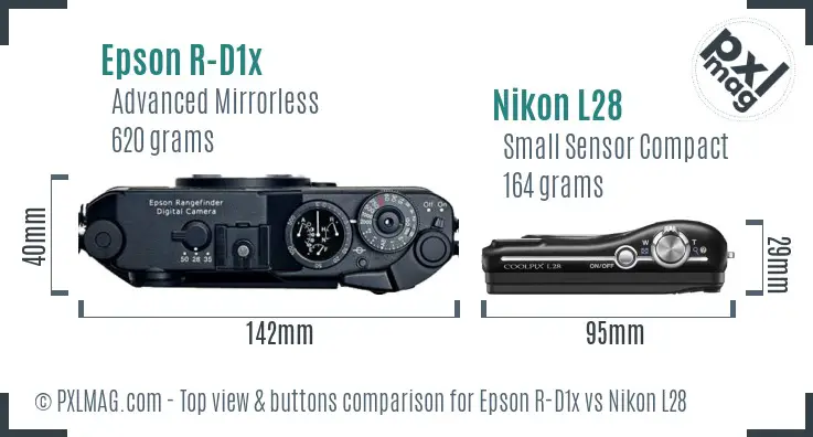 Epson R-D1x vs Nikon L28 top view buttons comparison