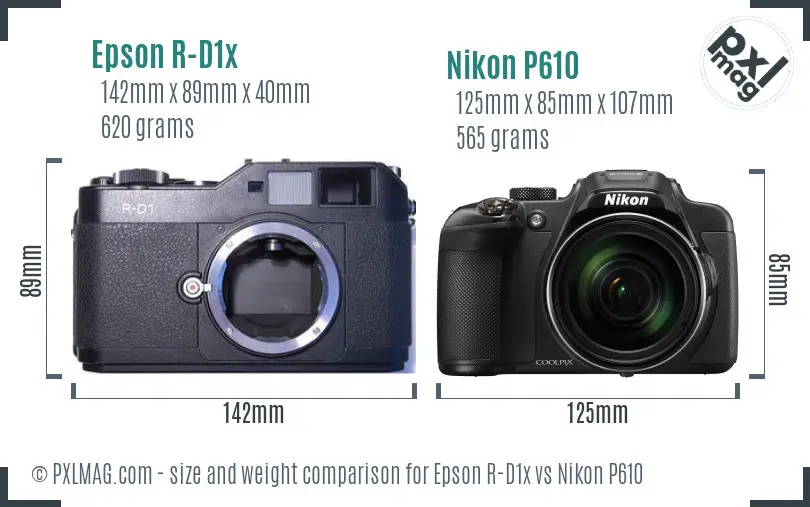 Epson R-D1x vs Nikon P610 size comparison