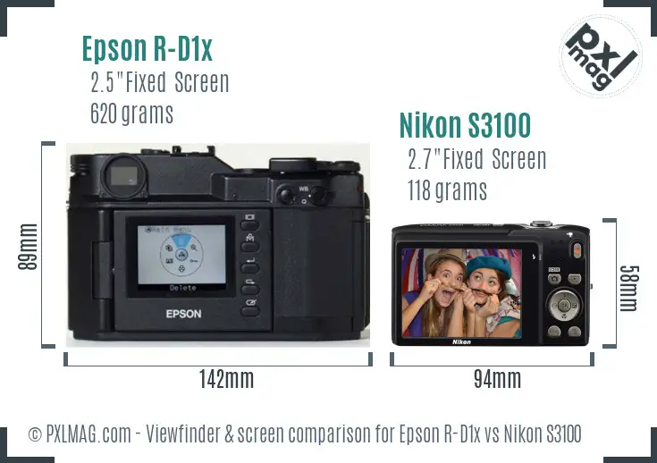 Epson R-D1x vs Nikon S3100 Screen and Viewfinder comparison