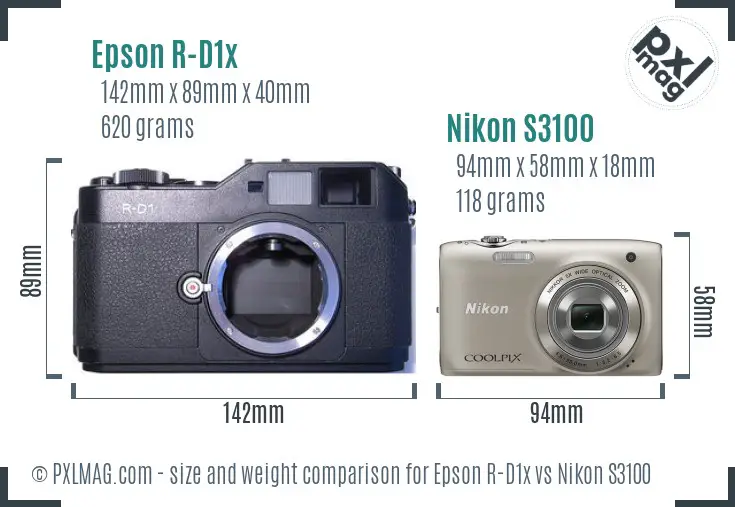 Epson R-D1x vs Nikon S3100 size comparison