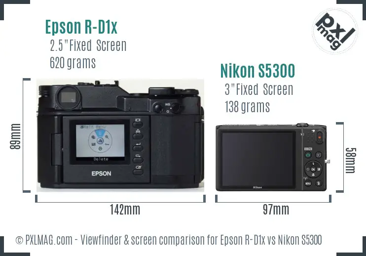 Epson R-D1x vs Nikon S5300 Screen and Viewfinder comparison