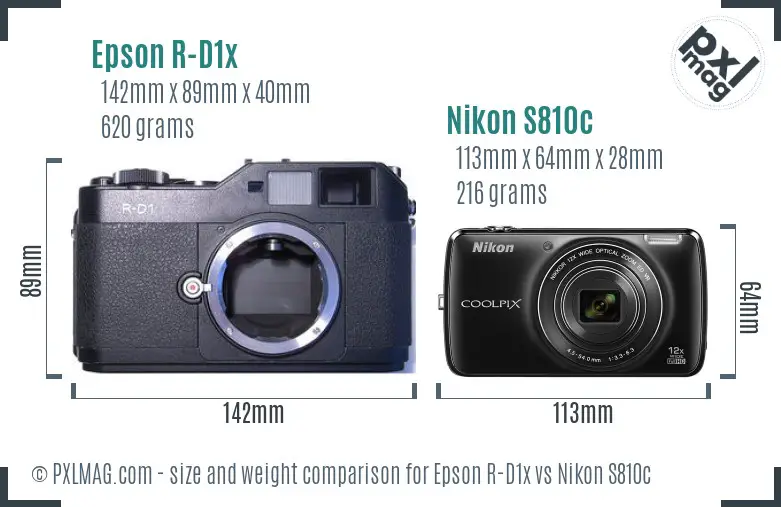 Epson R-D1x vs Nikon S810c size comparison