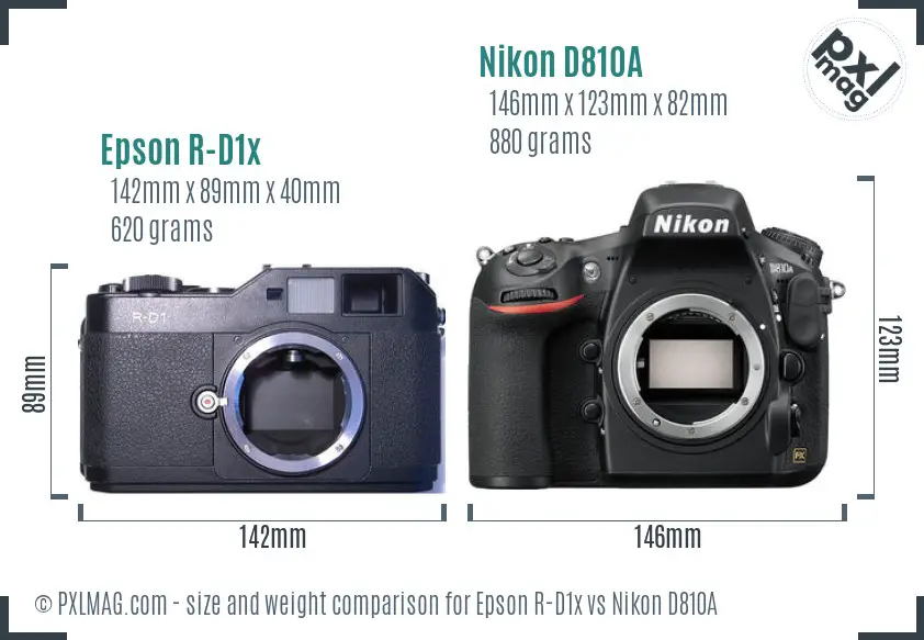 Epson R-D1x vs Nikon D810A size comparison