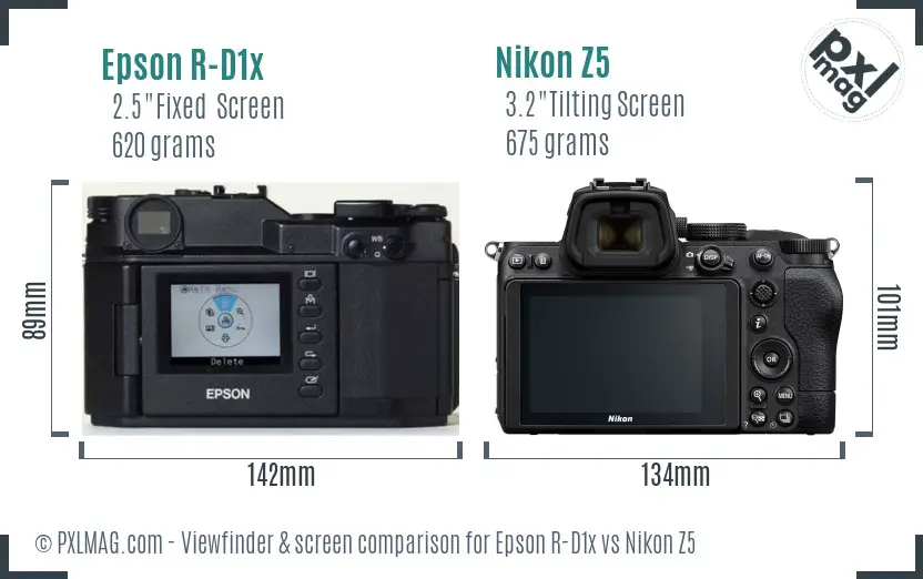 Epson R-D1x vs Nikon Z5 Screen and Viewfinder comparison