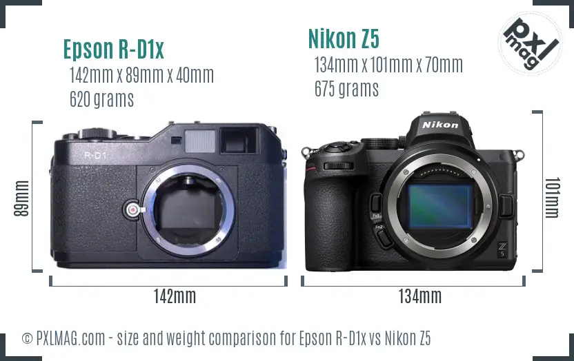 Epson R-D1x vs Nikon Z5 size comparison