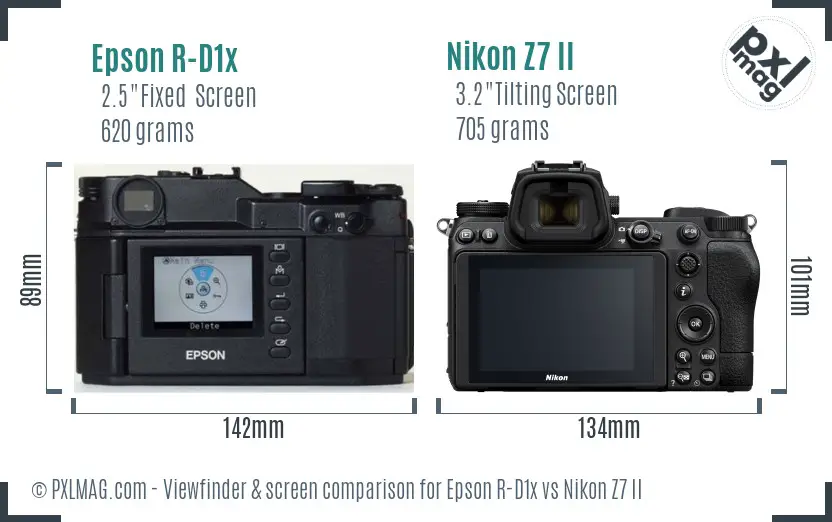 Epson R-D1x vs Nikon Z7 II Screen and Viewfinder comparison
