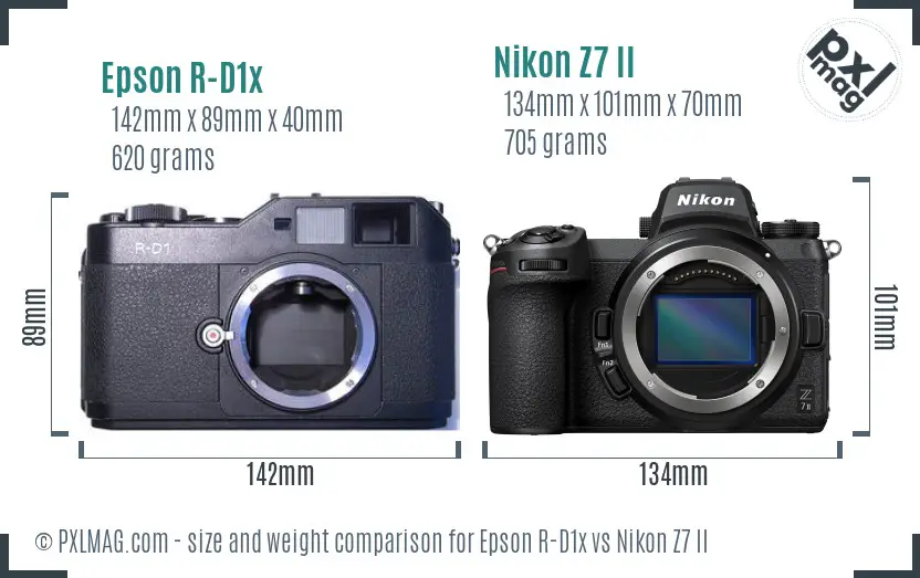 Epson R-D1x vs Nikon Z7 II size comparison