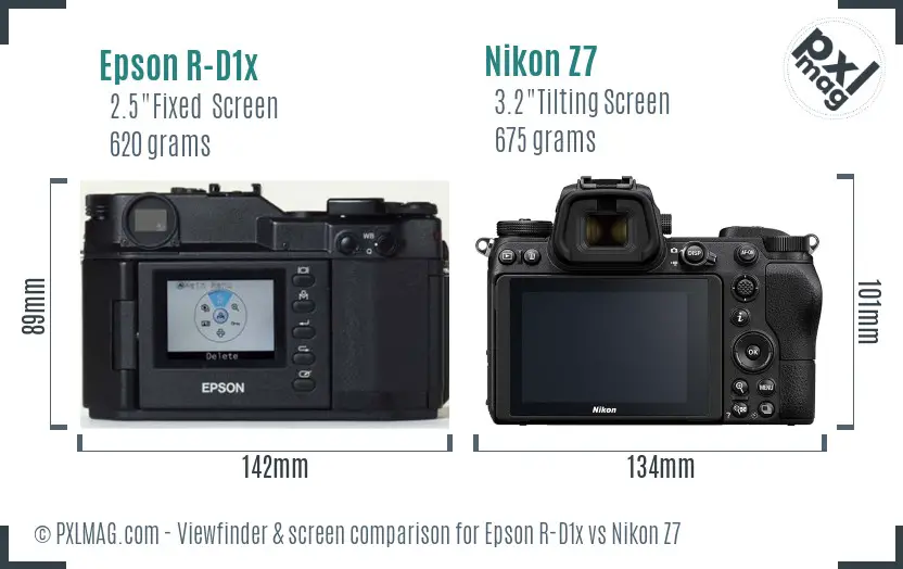 Epson R-D1x vs Nikon Z7 Screen and Viewfinder comparison