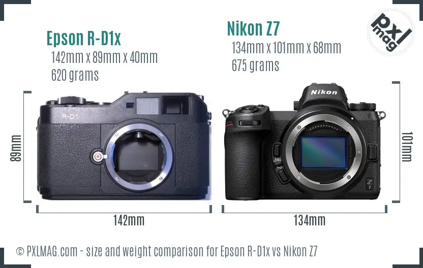 Epson R-D1x vs Nikon Z7 size comparison
