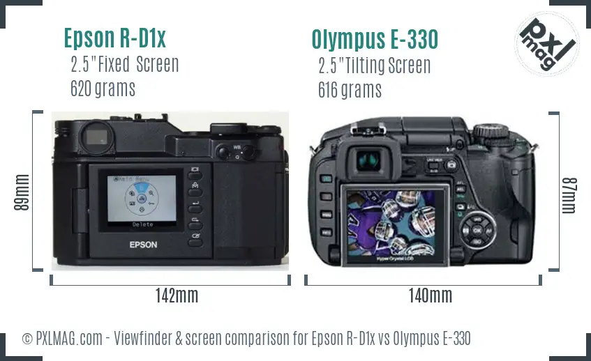 Epson R-D1x vs Olympus E-330 Screen and Viewfinder comparison