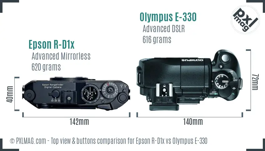 Epson R-D1x vs Olympus E-330 top view buttons comparison