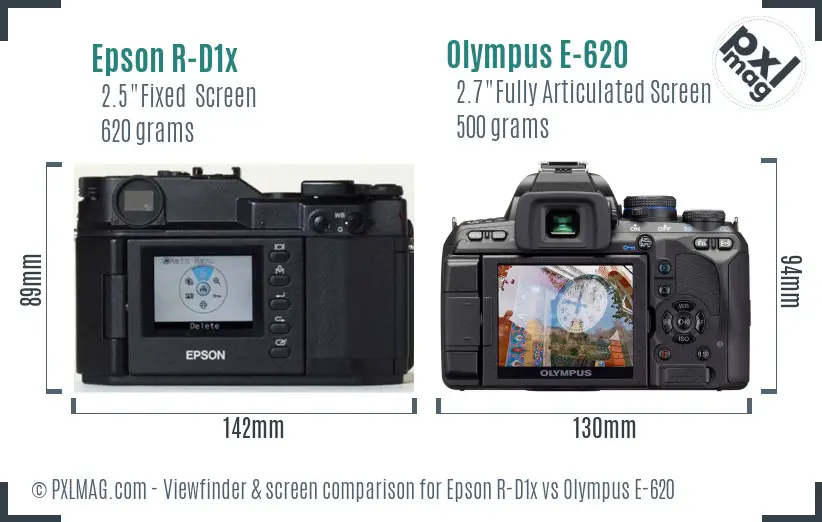 Epson R-D1x vs Olympus E-620 Screen and Viewfinder comparison