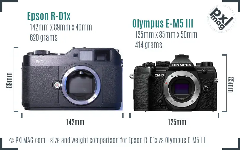 Epson R-D1x vs Olympus E-M5 III size comparison