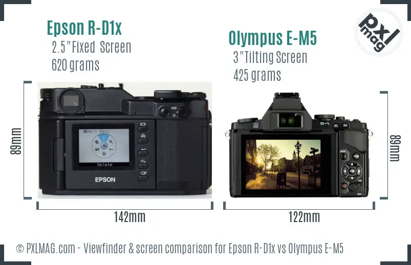 Epson R-D1x vs Olympus E-M5 Screen and Viewfinder comparison