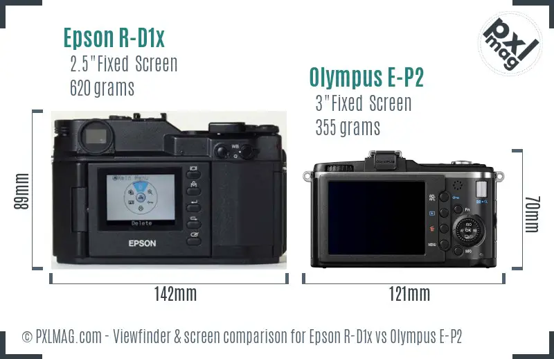 Epson R-D1x vs Olympus E-P2 Screen and Viewfinder comparison