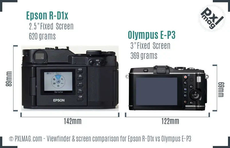 Epson R-D1x vs Olympus E-P3 Screen and Viewfinder comparison