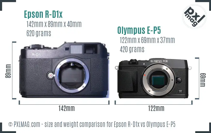 Epson R-D1x vs Olympus E-P5 size comparison Epson R-D1x vs Olympus E-P5 size comparison