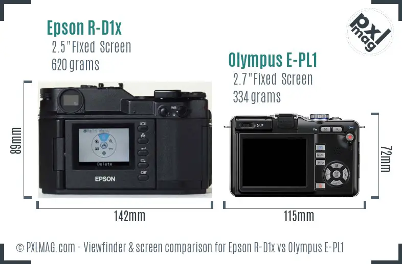Epson R-D1x vs Olympus E-PL1 Screen and Viewfinder comparison