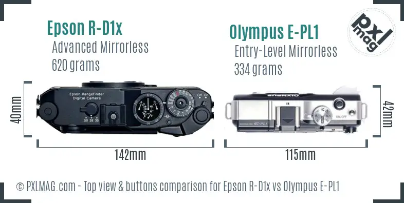 Epson R-D1x vs Olympus E-PL1 top view buttons comparison