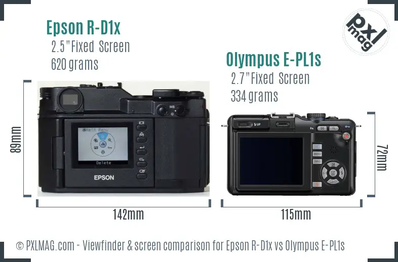 Epson R-D1x vs Olympus E-PL1s Screen and Viewfinder comparison
