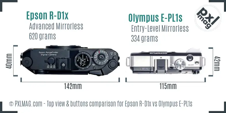 Epson R-D1x vs Olympus E-PL1s top view buttons comparison