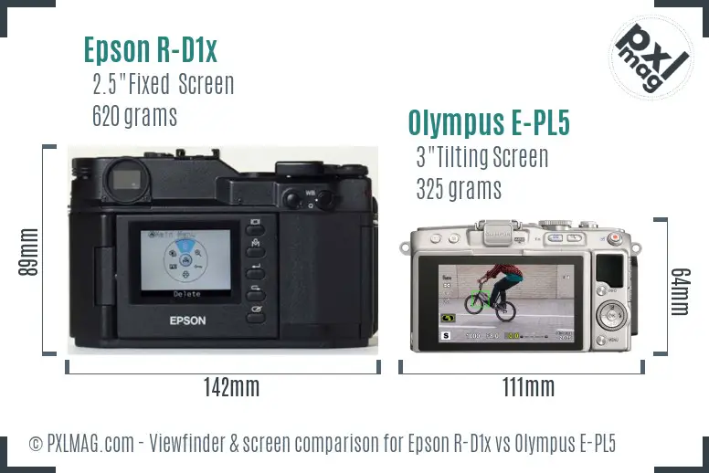Epson R-D1x vs Olympus E-PL5 Screen and Viewfinder comparison