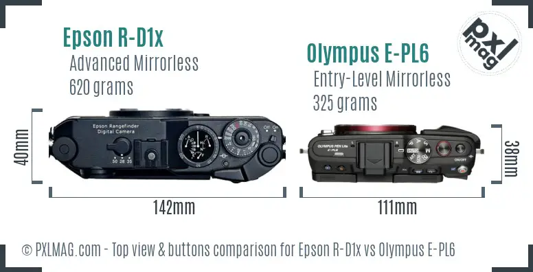 Epson R-D1x vs Olympus E-PL6 top view buttons comparison