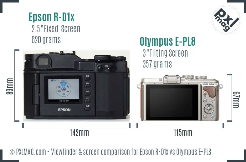 Epson R-D1x vs Olympus E-PL8 Screen and Viewfinder comparison