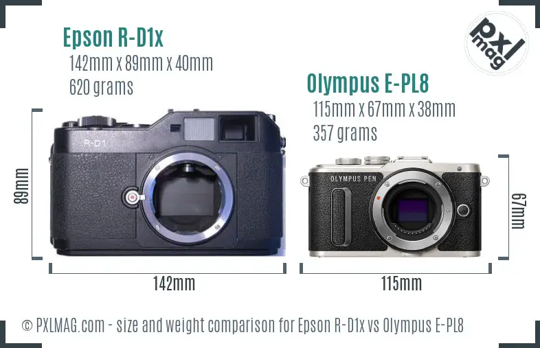 Epson R-D1x vs Olympus E-PL8 size comparison