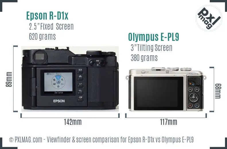 Epson R-D1x vs Olympus E-PL9 Screen and Viewfinder comparison