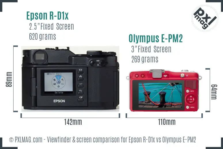 Epson R-D1x vs Olympus E-PM2 Screen and Viewfinder comparison