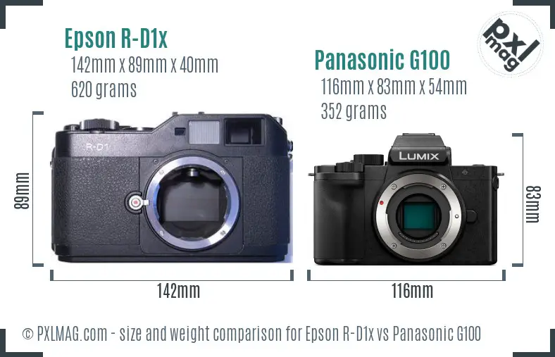 Epson R-D1x vs Panasonic G100 size comparison