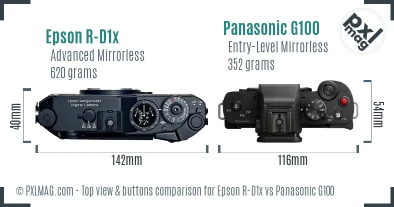 Epson R-D1x vs Panasonic G100 top view buttons comparison