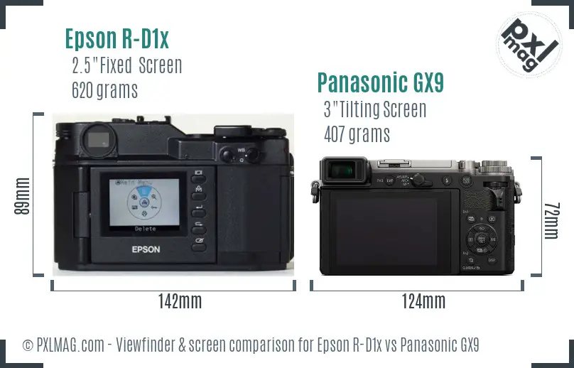 Epson R-D1x vs Panasonic GX9 Screen and Viewfinder comparison