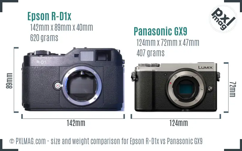 Epson R-D1x vs Panasonic GX9 size comparison