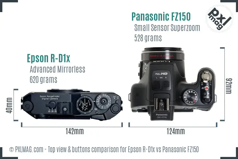 Epson R-D1x vs Panasonic FZ150 top view buttons comparison