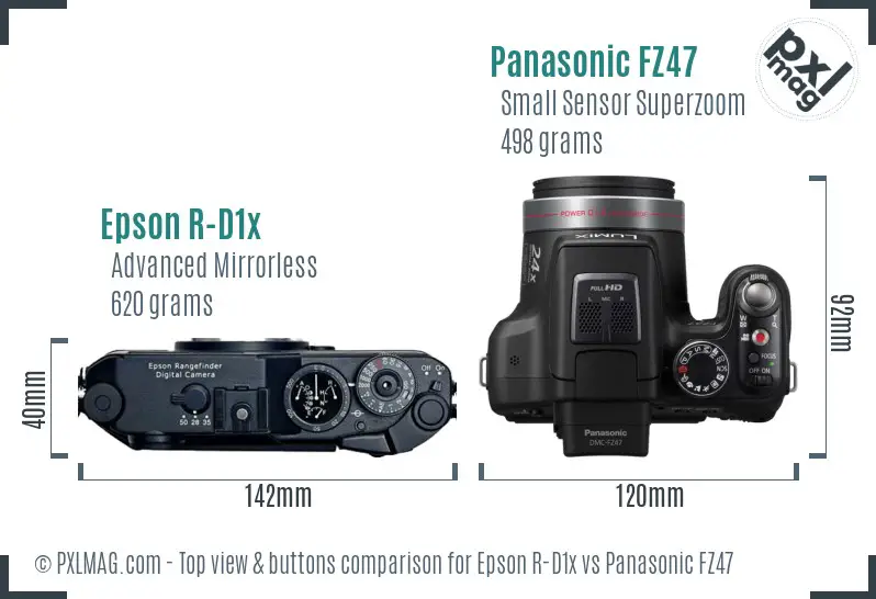 Epson R-D1x vs Panasonic FZ47 top view buttons comparison