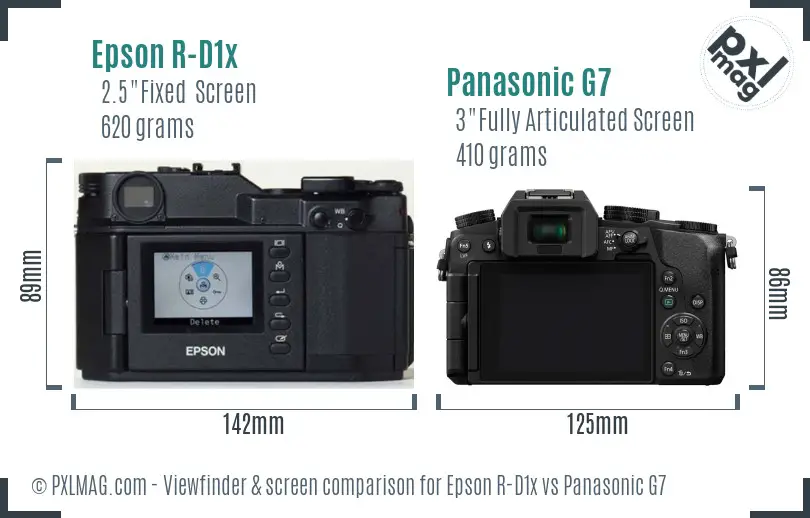 Epson R-D1x vs Panasonic G7 Screen and Viewfinder comparison