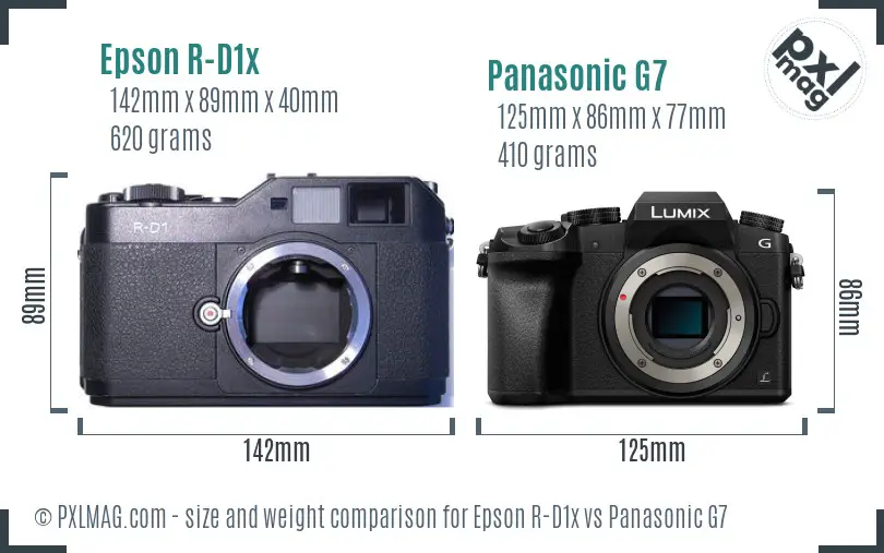 Epson R-D1x vs Panasonic G7 size comparison