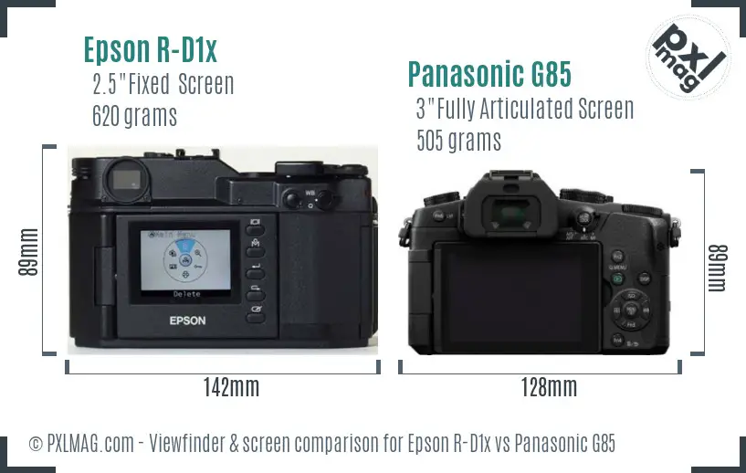 Epson R-D1x vs Panasonic G85 Screen and Viewfinder comparison