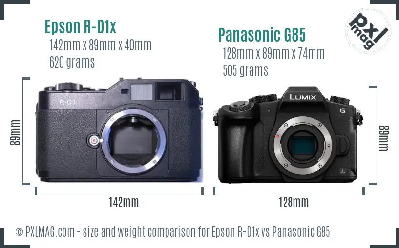Epson R-D1x vs Panasonic G85 size comparison