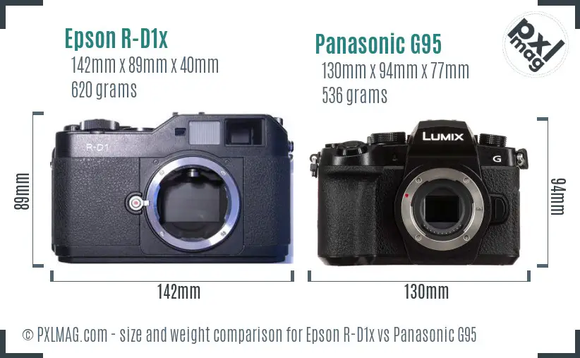 Epson R-D1x vs Panasonic G95 size comparison
