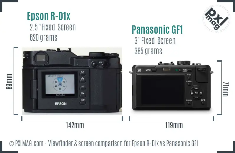 Epson R-D1x vs Panasonic GF1 Screen and Viewfinder comparison
