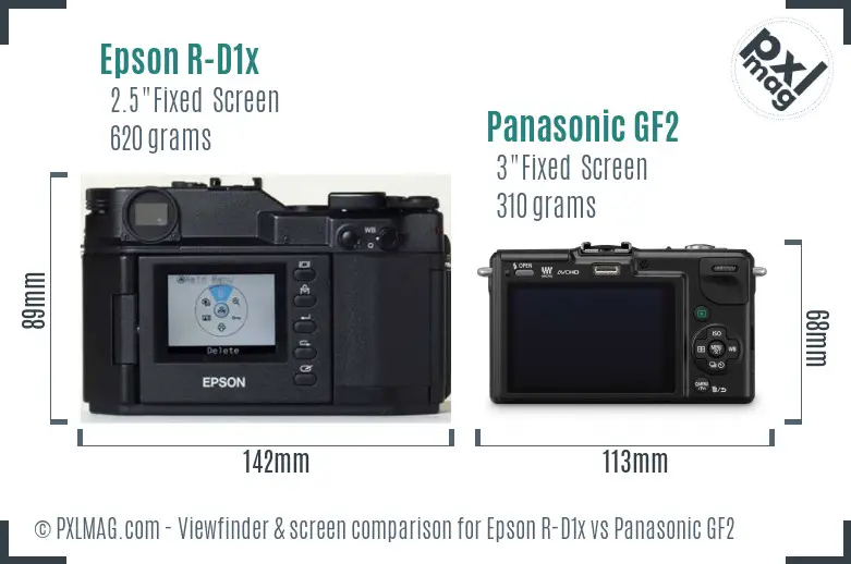 Epson R-D1x vs Panasonic GF2 Screen and Viewfinder comparison